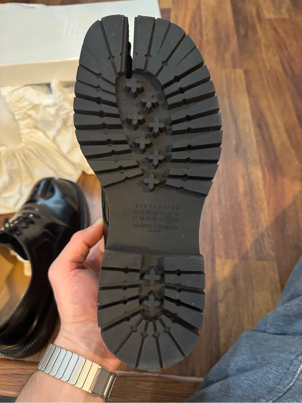 Maison Martin Margiela Black Split-Toe Leather Lace-Up Shoes